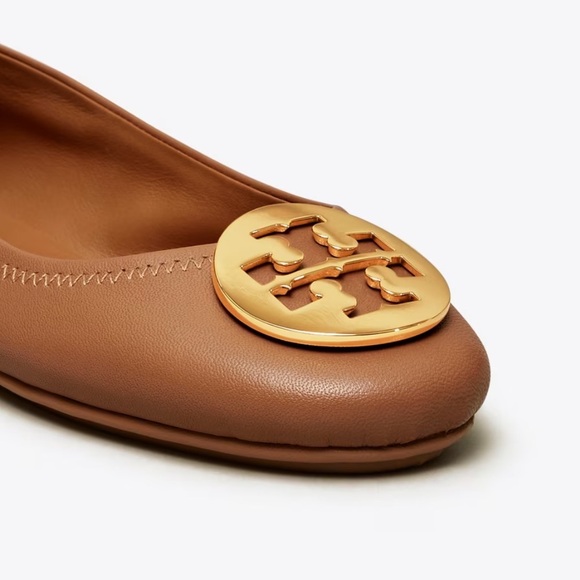 NIB Tory Burch MINNIE TRAVEL LEATHER BALLET Flat Shoe Royal Tan Gold 8 - Picture 5 of 10